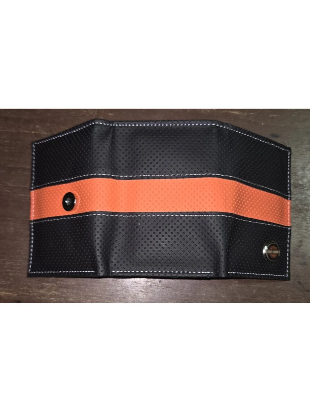 Harley Davidson Motorcycles Tri-fold Wallet Billfold Black & Orange Stripe - NEW